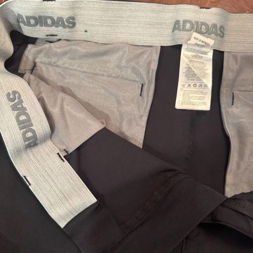 Adidas Men's Golf Performance Pants Black 3 Stripe Athletic Flat Front 38x34